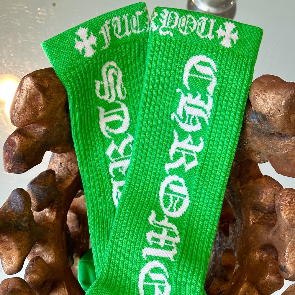 Chrome Hearts FU%K YO# Crew Socks Mens L BRAND NEW